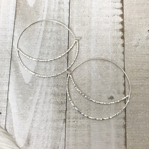 Boho Silver Crescent Moon Hoop Earrings - Picture 2 of 3